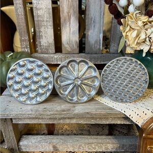 Nordic Ware  Set of 3 Cast Heirloom  All Occasion 3" Cookie Stamps Wood Handles